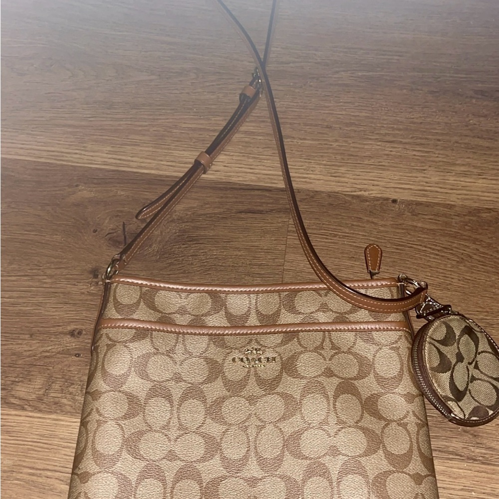 Coach Signature Crossbody Bag in Beige and Brown